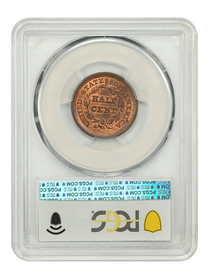 1855 1/2C PCGS MS65RB - Braided Hair Half Cent - Tough in RB!