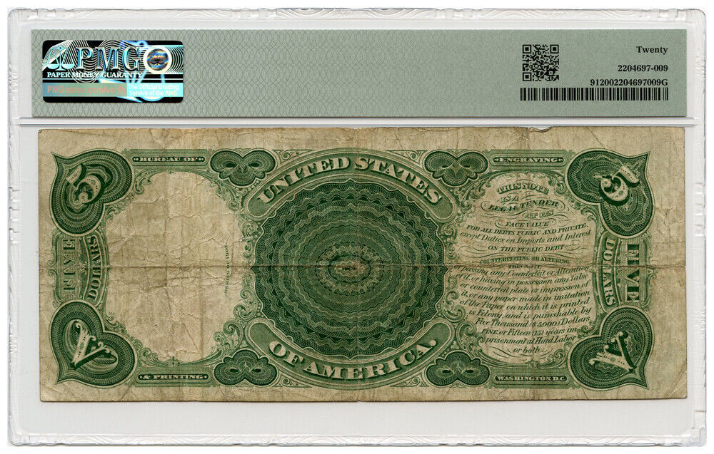 FR. 91 1907 $5 Legal Tender PMG VF20 (PCBLIC Error) - Other