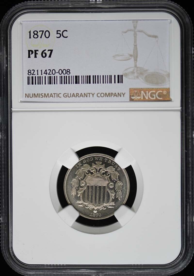 1870 Shield 5C NGC PR67