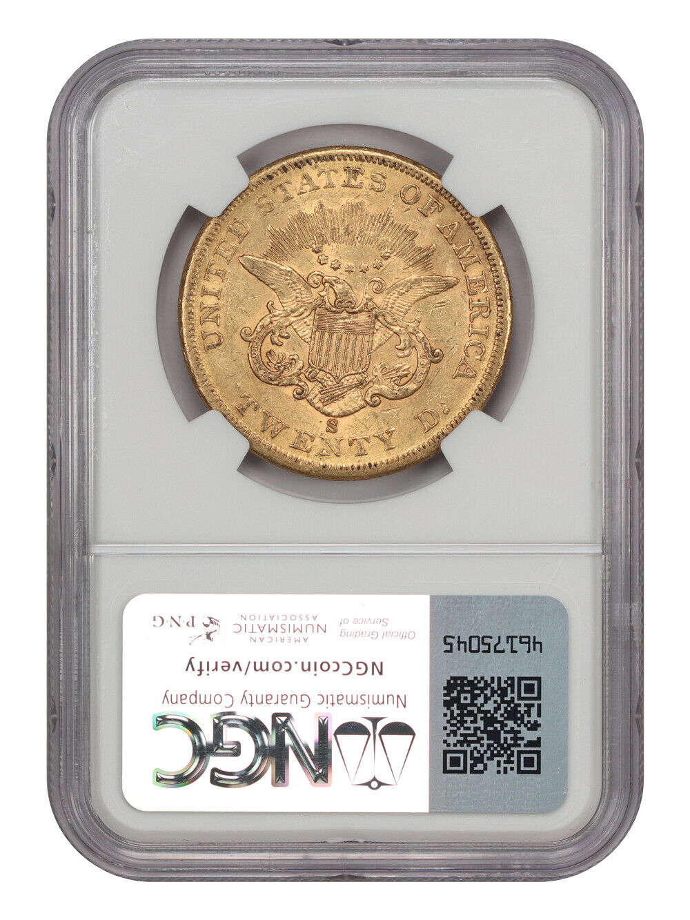 1860-S $20 NGC/CAC AU58 - Liberty Head $20