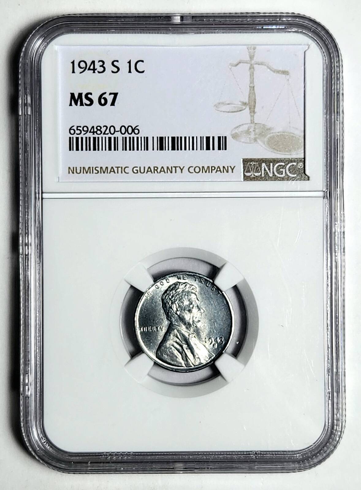 1943 S Small Cent Lincoln NGC MS-67