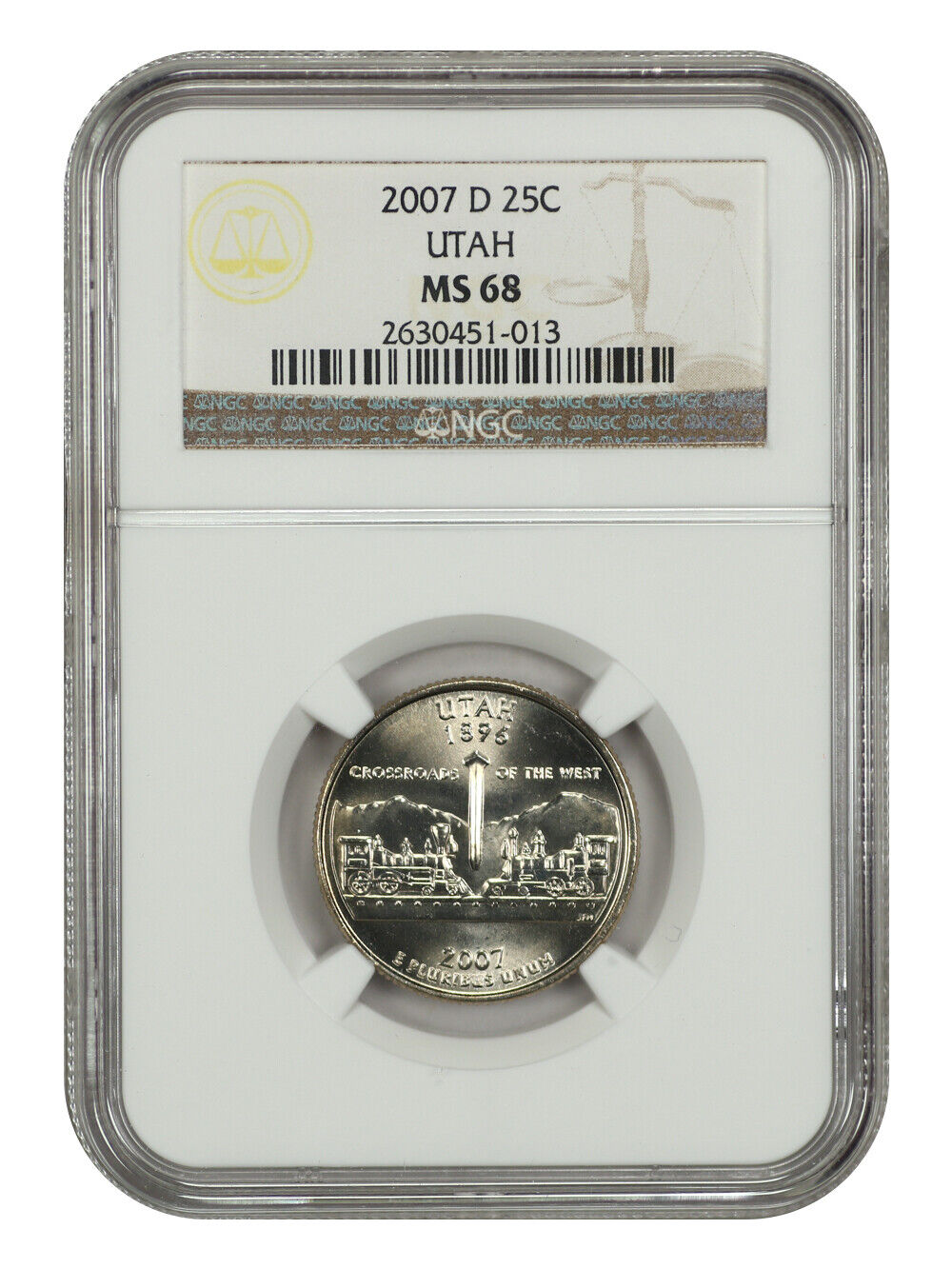 2007-D 25C Utah NGC MS68 - Washington 50 States Quarters