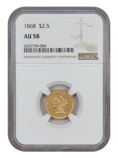 1868 $2.50 NGC AU58 - Liberty Head $2.5 - Very Low Mintage