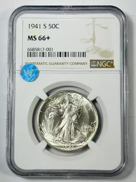 1941 S Walking Liberty Half Dollar NGC MS-66+ Sight White