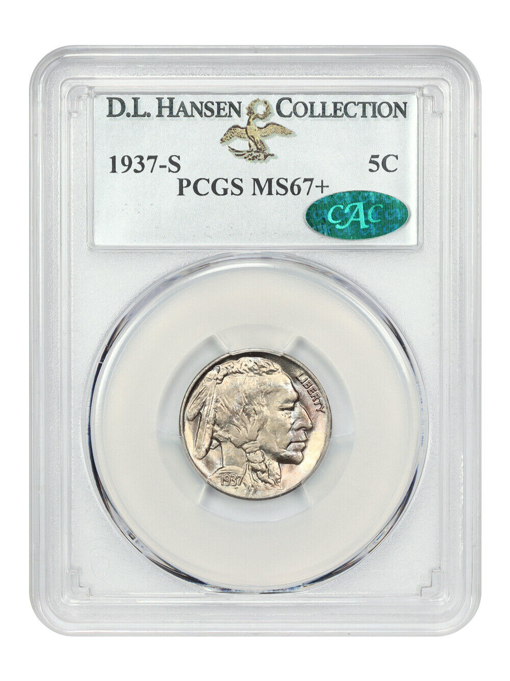 1937-S 5C PCGS/CAC MS67+ ex: D.L. Hansen