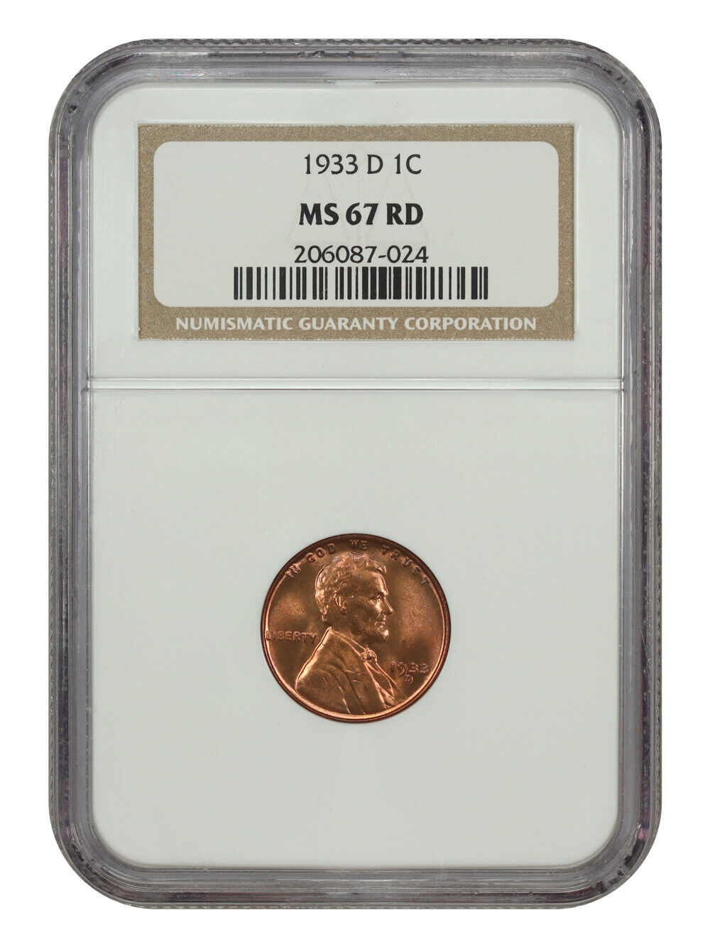 1933-D 1C NGC MS67RD - Lincoln Cent (Wheat Reverse) - Desirable in Full RD