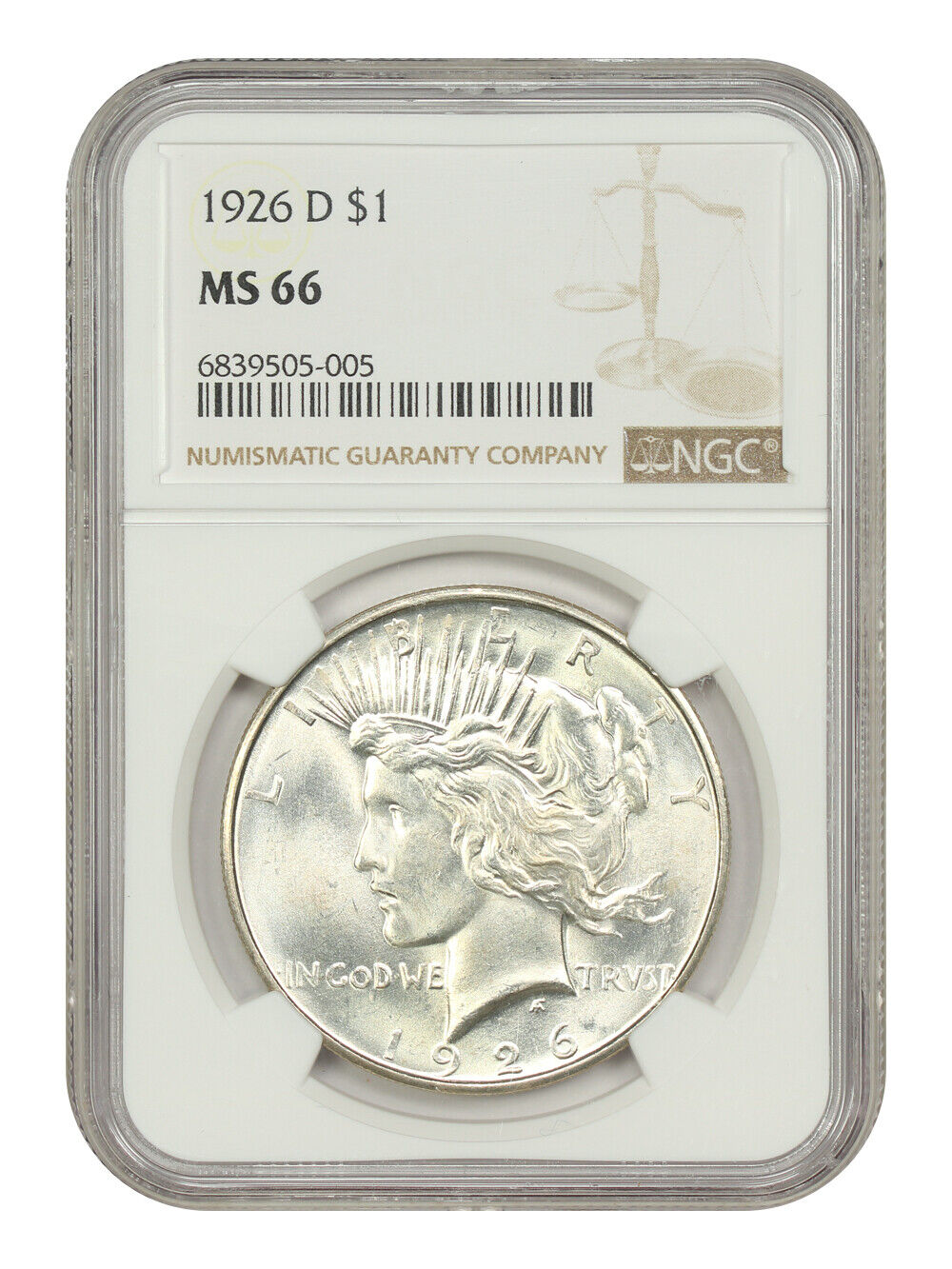 1926-D $1 NGC MS66 - Peace Dollar