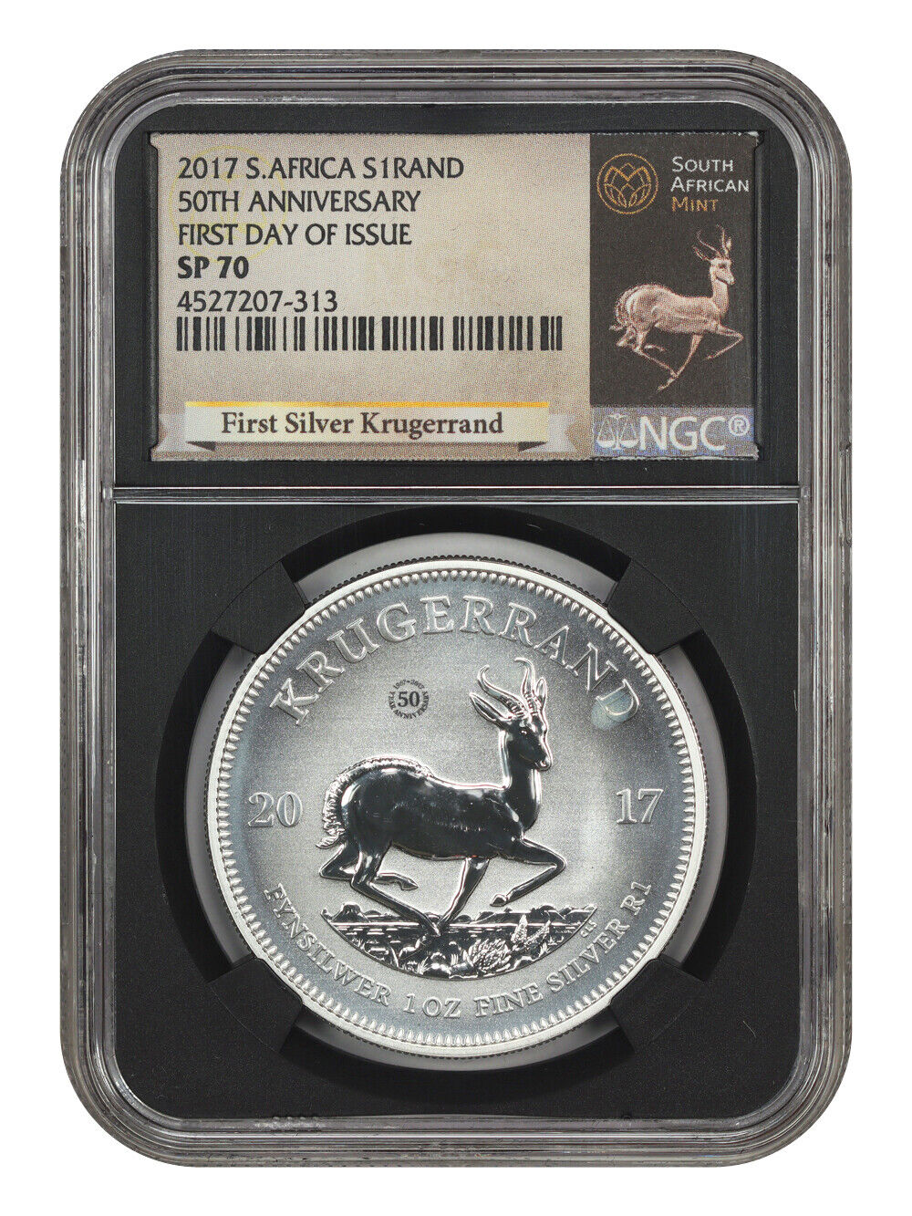 South Africa: 2017 1 Silver Krugerrand NGC SP70 (First Day of Issue, w/COA)