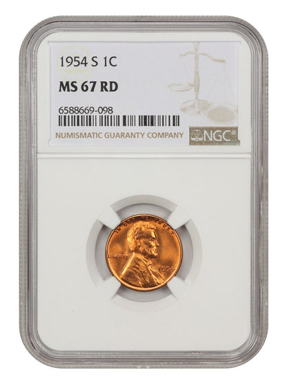 1954-S 1c NGC MS67 RD