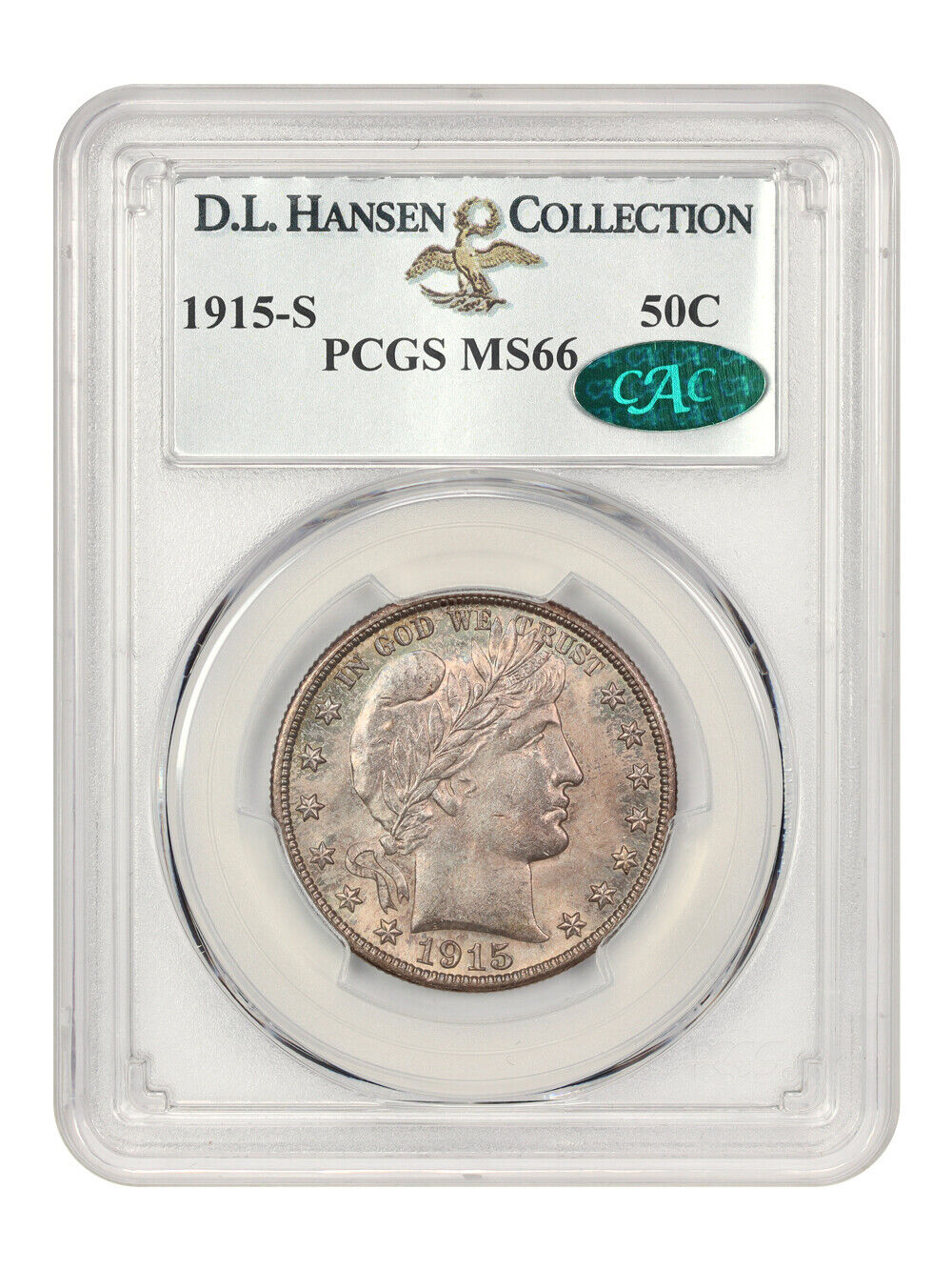 1915-S 50c PCGS/CAC MS66 ex: D.L. Hansen