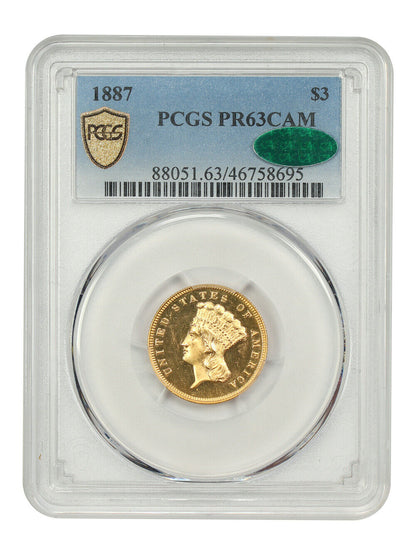 1887 $3 PCGS/CAC PR63CAM - Three Dollar