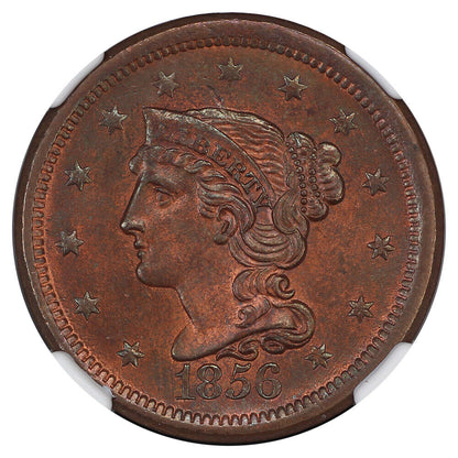 1856 1C NGC MS65RB (Slanted 5) - Braided Hair Cent - Plenty of Red