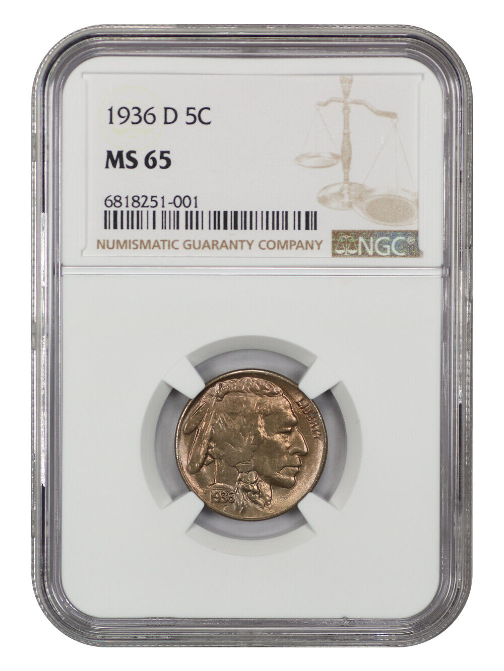 1936-D 5C NGC MS65