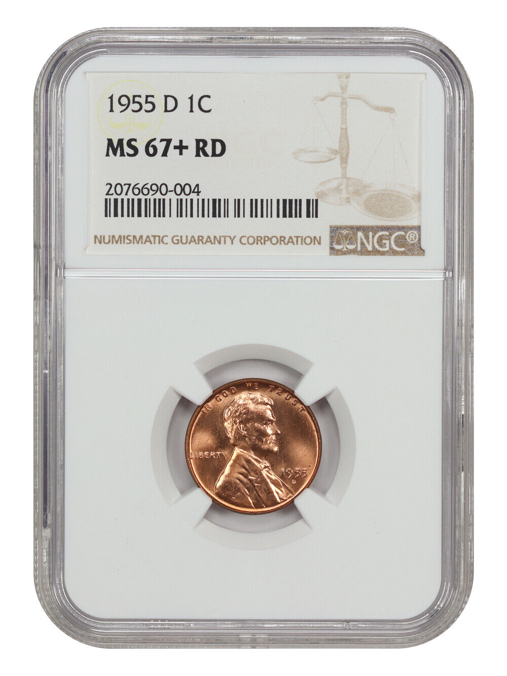 1955-D 1C NGC MS67+RD - Lincoln Cent (Wheat Reverse)