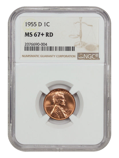 1955-D 1C NGC MS67+RD - Lincoln Cent (Wheat Reverse)