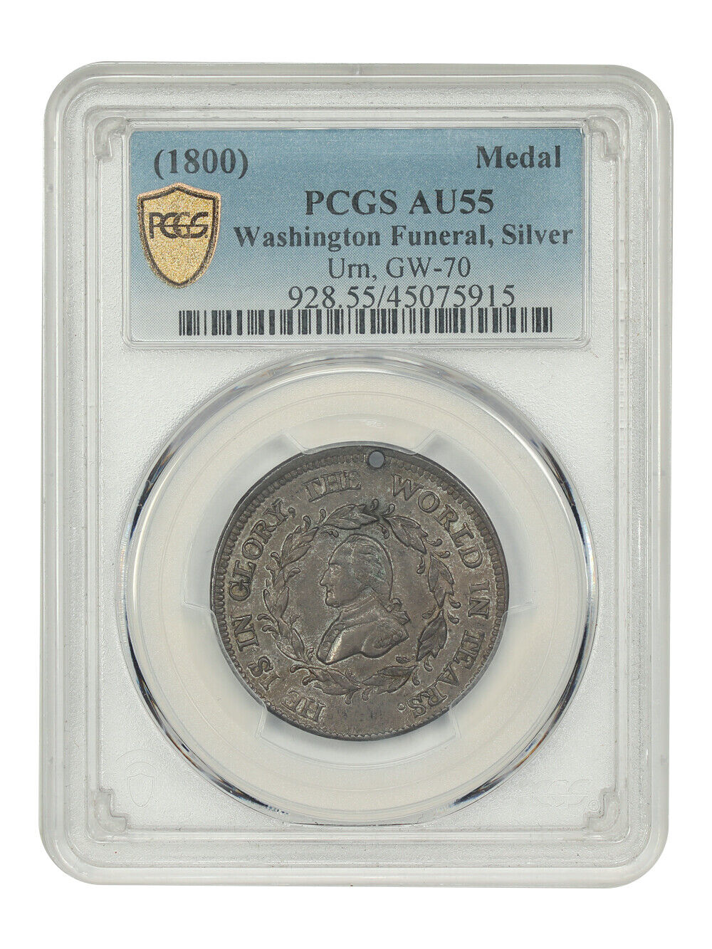 (1800) Washington Funeral Medal PCGS AU55 (Silver, Urn, GW-70) - Colonials