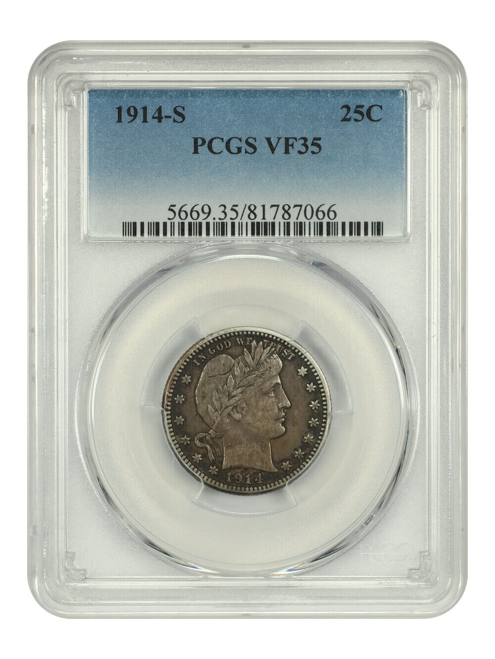 1914-S 25C PCGS VF35 - Barber Quarter - Scarce Date