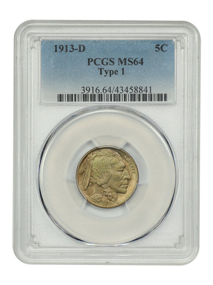 1913-D 5C Type 1 PCGS MS64 - Buffalo Nickel