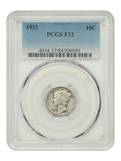 1921 10C PCGS Fine 12 - Mercury Dime - Key Date