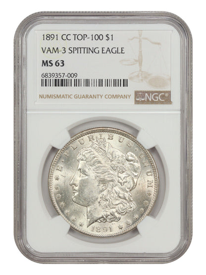 1891-CC $1 NGC MS63 (VAM-3, Spitting Eagle) - Morgan Dollar