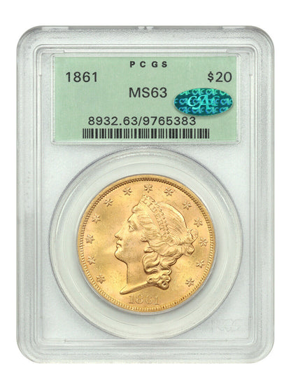 1861 $20 PCGS/CAC MS63 (OGH)