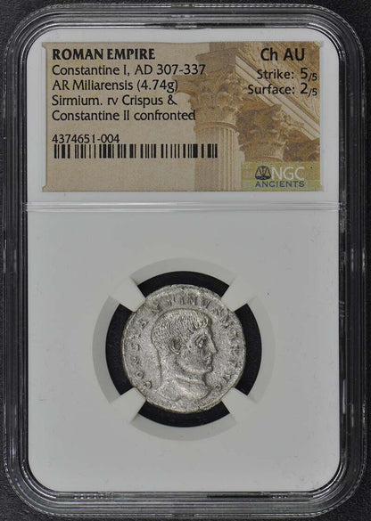 Constantine I, AD 307-337 ROMAN EMPIRE AR Miliarensis NGC AU55 Sirmium