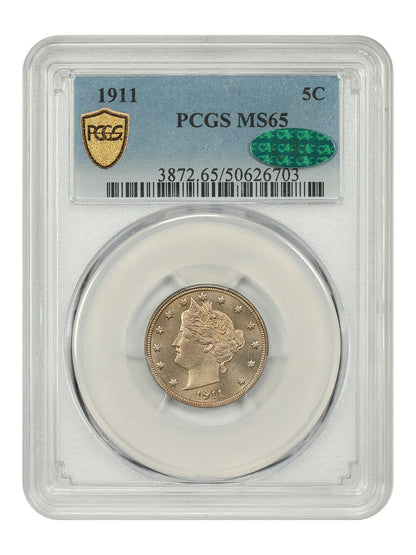 1911 5C PCGS/CAC MS65 - Liberty Nickel