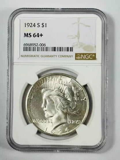 1924 S Peace Dollar NGC MS-64+ White Coin! PQ!!!