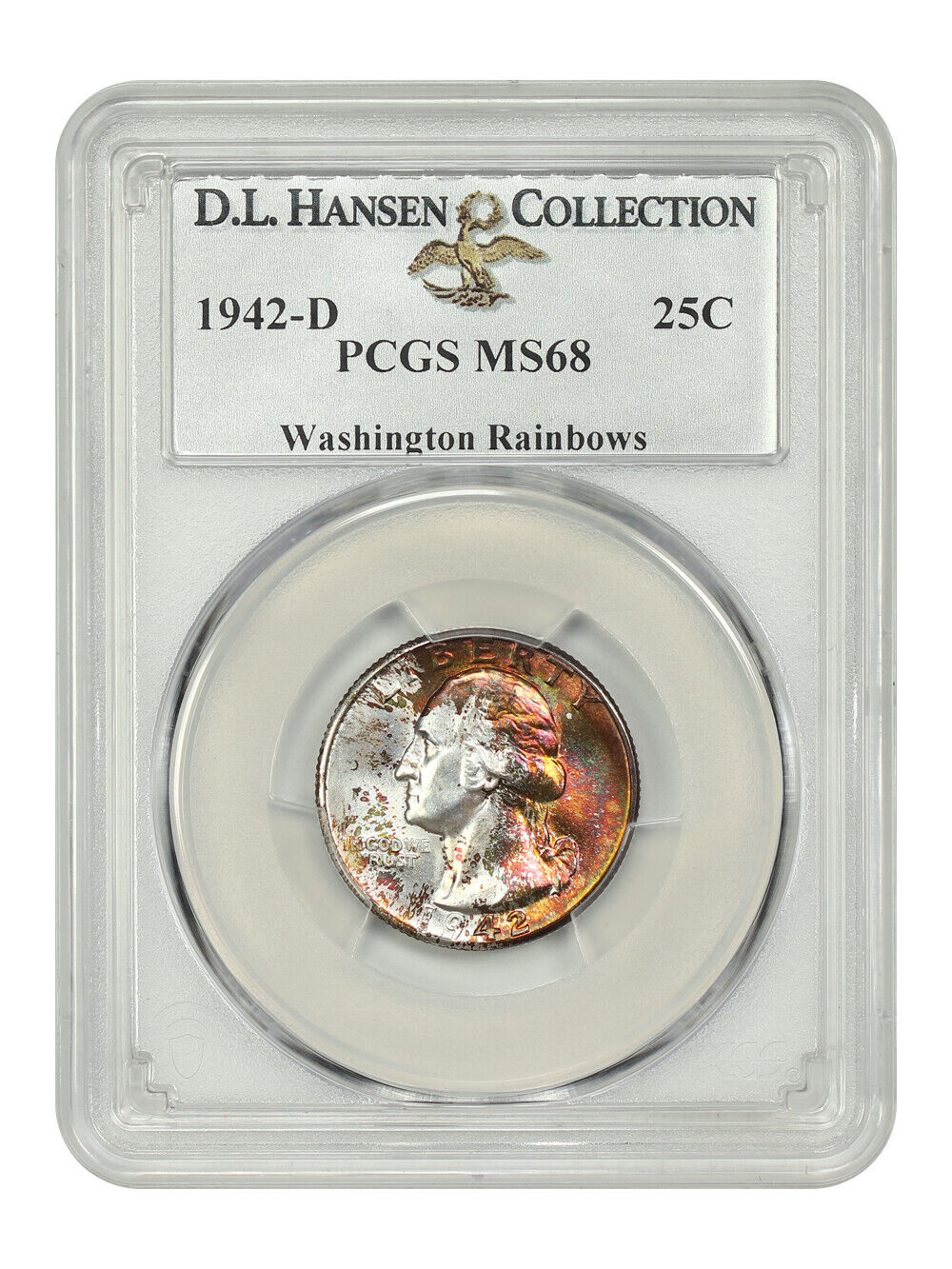 1942-D 25C PCGS MS68 ex: D.L. Hansen/Washington Rainbows - Washington Quarter