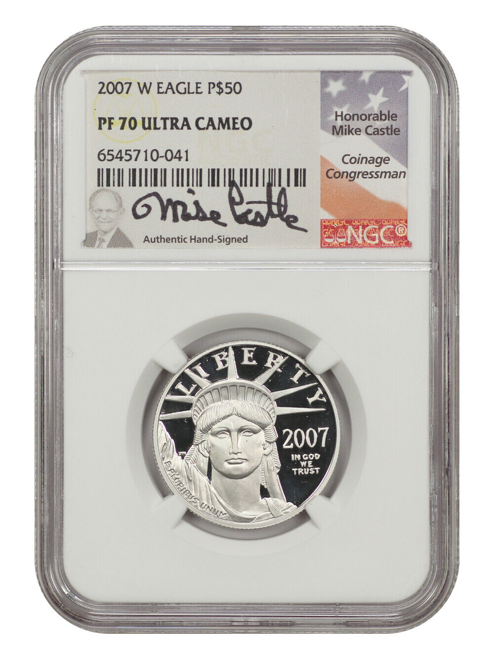 2007-W Platinum Eagle $50 NGC Proof 70 UCAM (Castle Autograph)