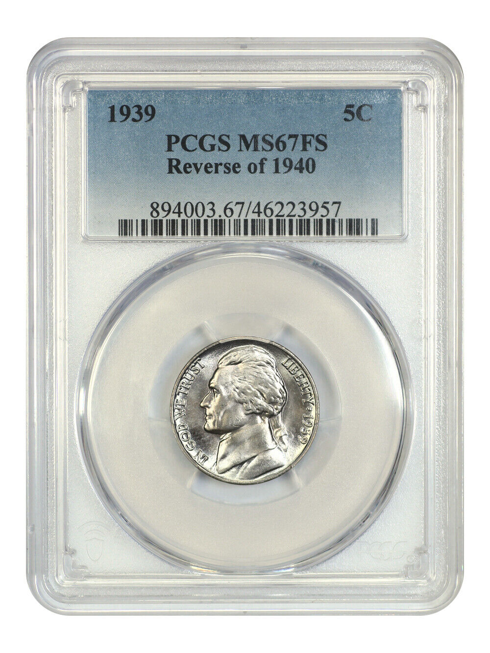 1939 5C PCGS MS67FS (Reverse of 1940) - Jefferson Nickel