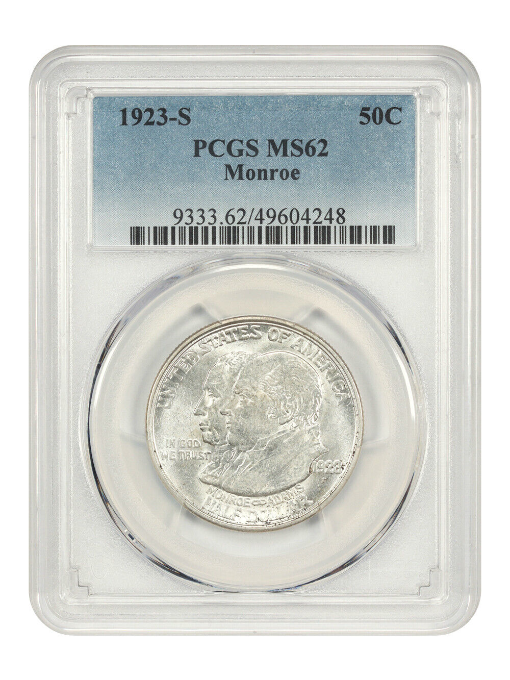 1923-S 50C Monroe PCGS MS62 - Classic Silver Commemorative