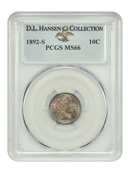 1892-S 10C PCGS MS66 ex: D.L. Hansen