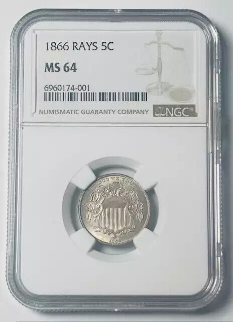 1866 Nickel Shield NGC MS-64 Premium Quality!