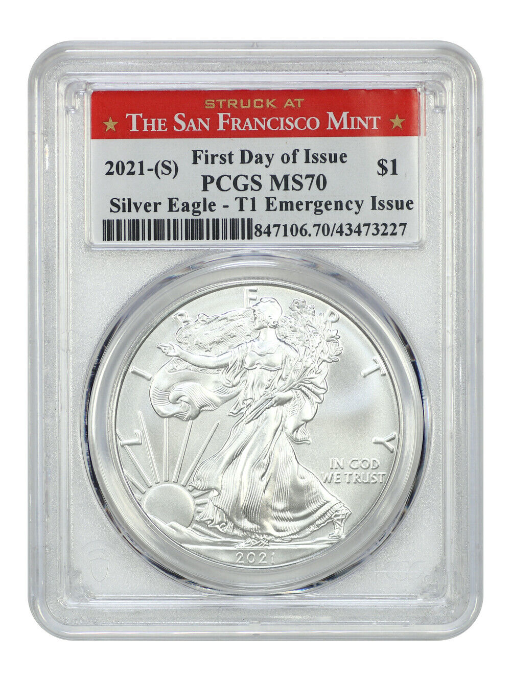 2021-(S) $1 Silver Eagle PCGS MS70 (Type 1, First Day of Issue) - Silver Eagles