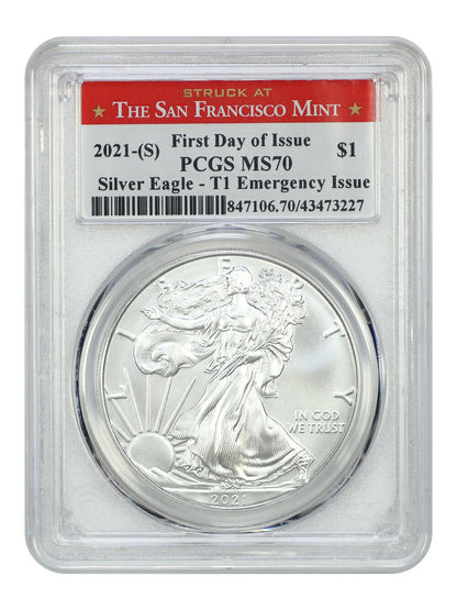 2021-(S) $1 Silver Eagle PCGS MS70 (Type 1, First Day of Issue) - Silver Eagles