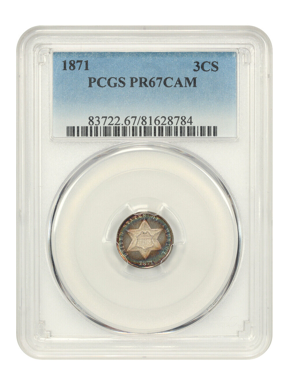 1871 3CS PCGS PR67CAM