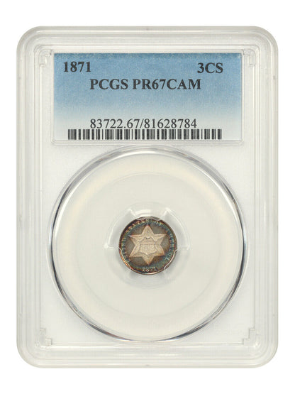 1871 3CS PCGS PR67CAM