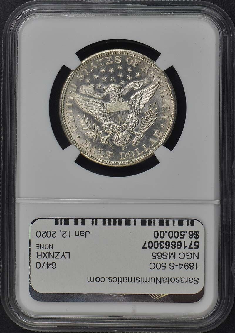 1894-S Barber Half Dollar 50C NGC MS65