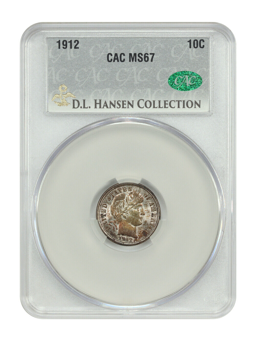 1912 10C CACG MS67 ex: D.L. Hansen - Barber Dime