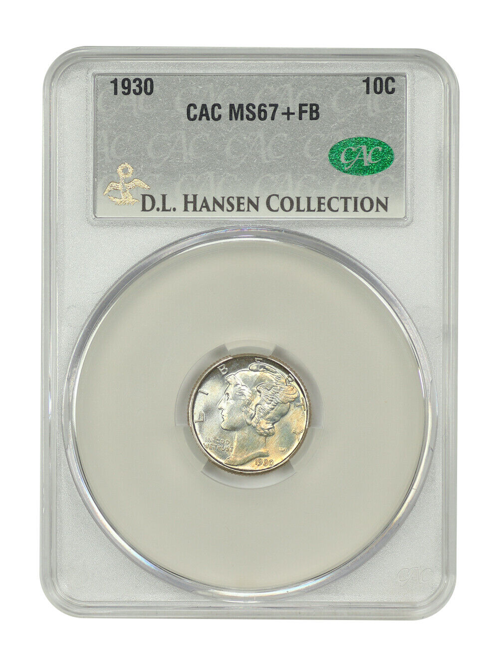 1930 10C CACG MS67+FB ex: D.L. Hansen - Mercury Dime