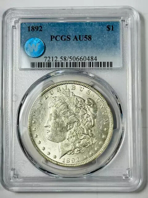 1892 P Morgan Silver Dollar PCGS AU-58 Sight White