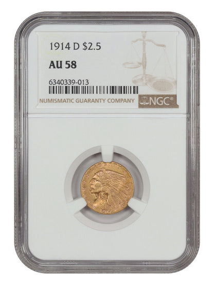 1914-D $2.50 NGC AU58 - Indian $2.5 - Better Date