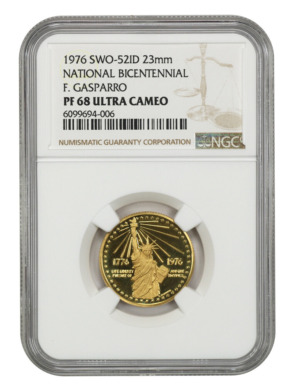 1976 National Bicentennial Gold Medal NGC PR68DCAM (SWO-52ID, 23mm)