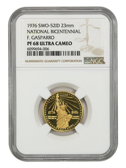 1976 National Bicentennial Gold Medal NGC PR68DCAM (SWO-52ID, 23mm)