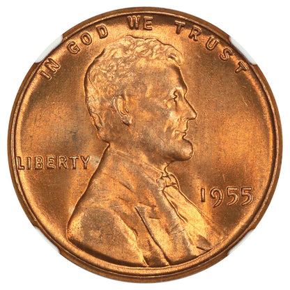 1955 1C NGC MS67RD - Lincoln Cent (Wheat Reverse)