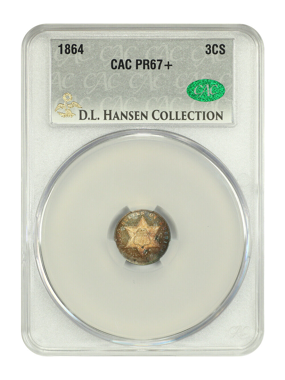 1864 3CS CACG PR67+ ex: D.L. Hansen - Three Cent Silver