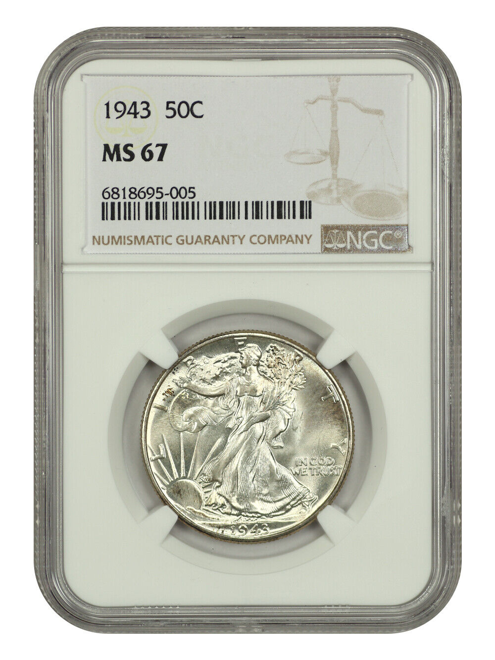 1943 50C NGC MS67 - Walking Liberty Half Dollar