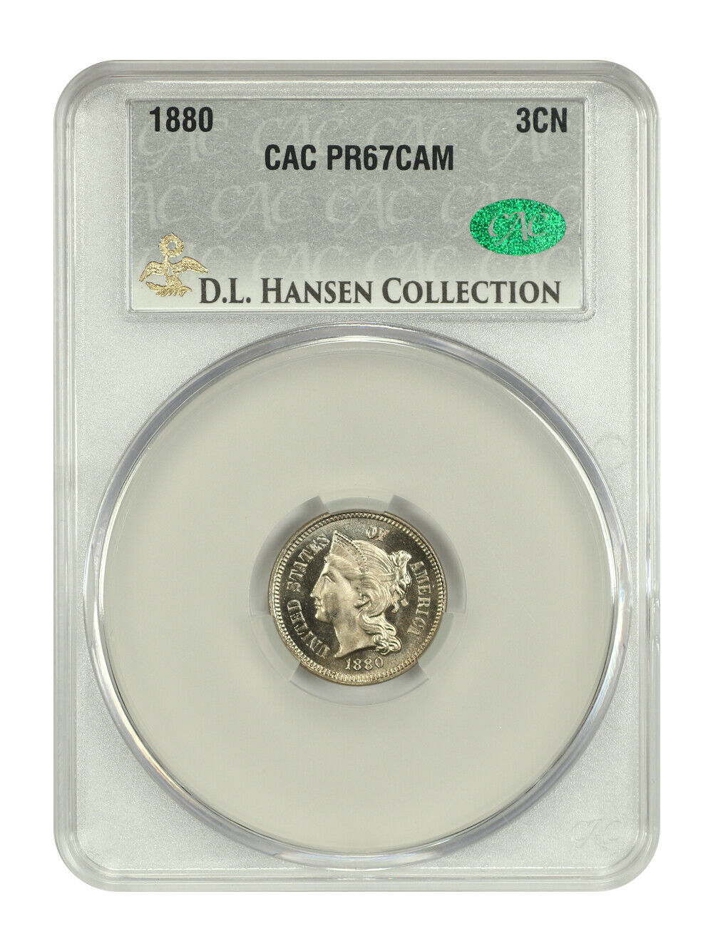 1880 3CN CACG PR67CAM ex: D.L. Hansen - Three Cent Nickel