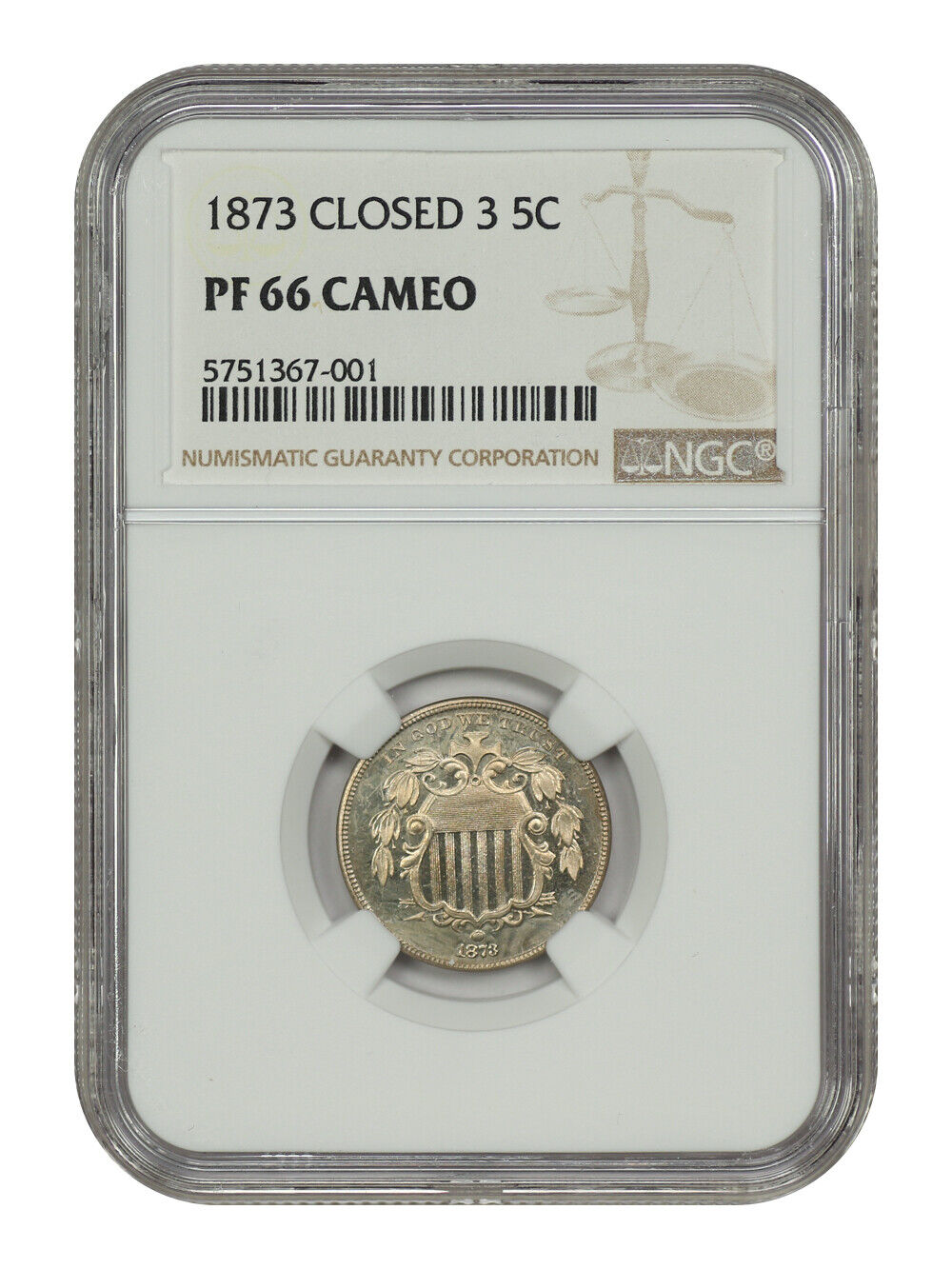 1873 5C NGC PR66CAM (Closed 3) - Shield Nickel